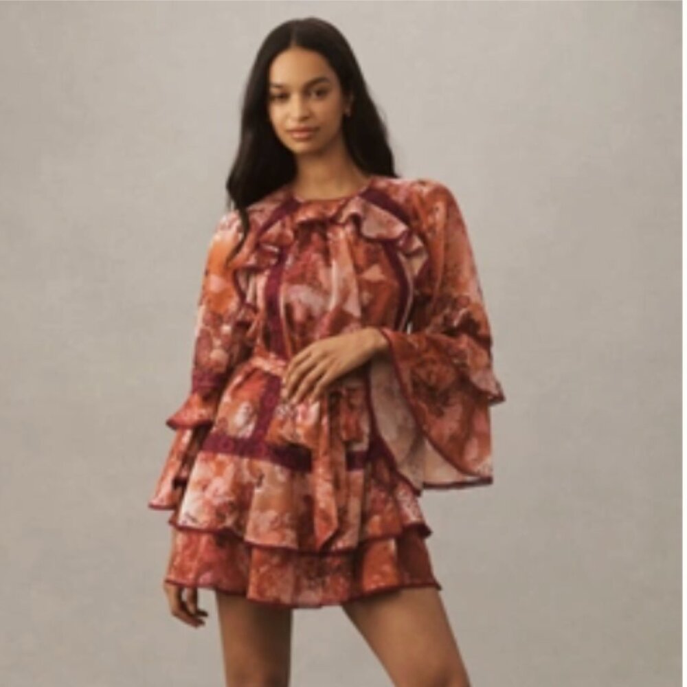 BHLDN Camila Long-Sleeve Chiffon Mini Dress